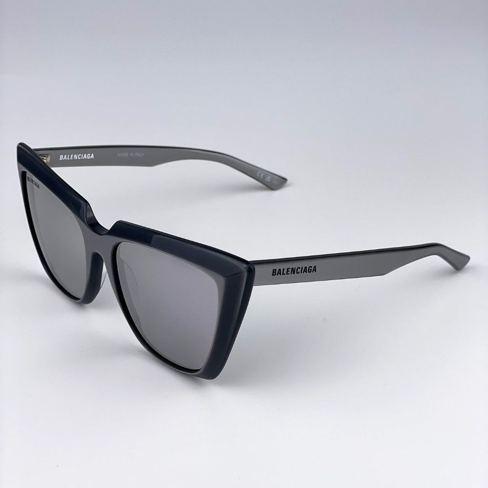  Balenciaga BB0046S 006 Sunglasses Silver Gray Shiny Mirrored Cat Eye Women - Picture 5 of 10